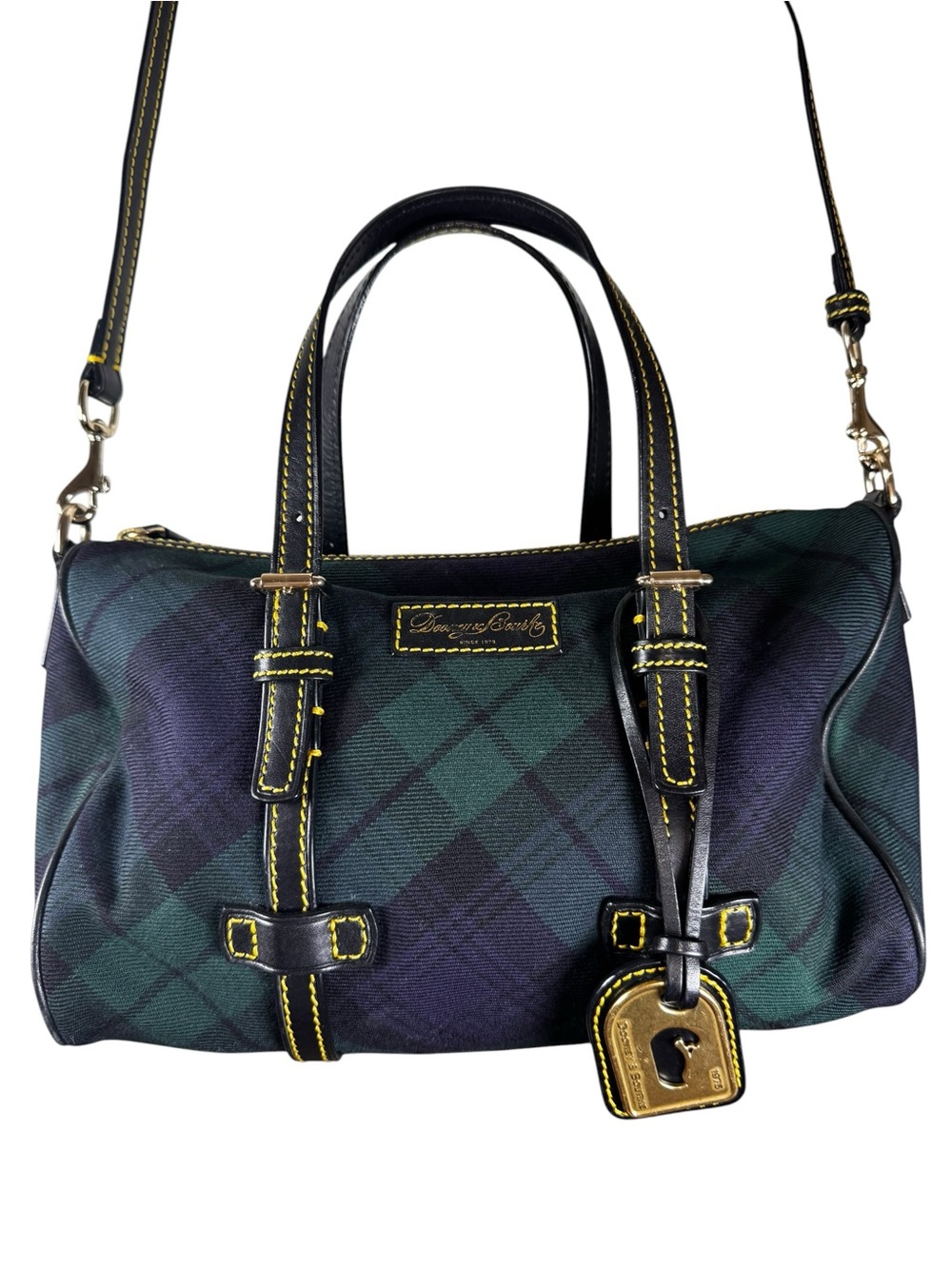 Dooney & Bourke Black Watch Plaid Canvas Satchel Crossbody Bag Blue Green - Picture 2 of 11